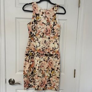 Ladakh Strapless Floral Sheath Dress in Pink, Cream and Brown from Anthropologie